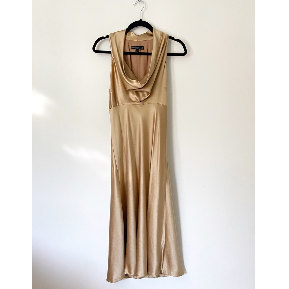 Lafayette 148 Vintage Gold 100% Silk Midi Dress